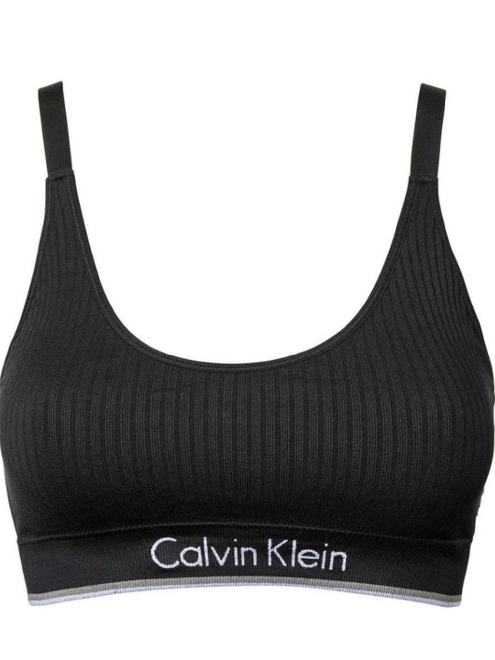 Calvin Klein Black Ribbed Scoop Bralette with Grey & White Logo Trim Size small